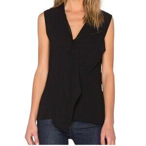 Vince Black Zip Front Draped Sleeveless Shell Top M